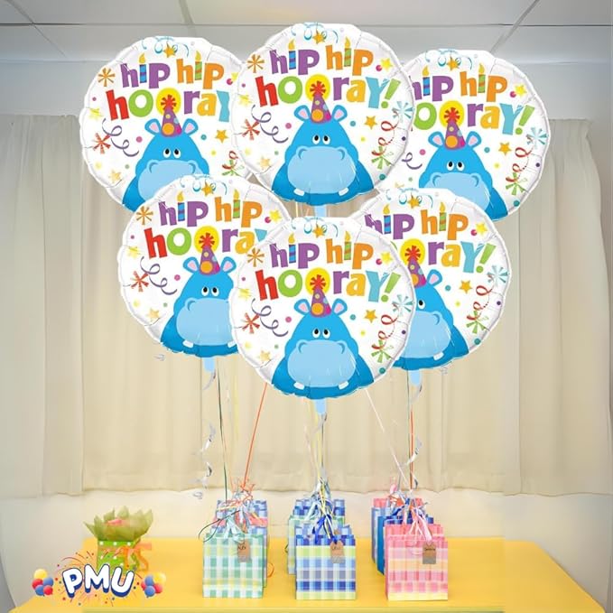 PMU Happy Birthday Hip Hip Hooray Hippo 18 Inch Mylar Foil Balloon Pkg/1