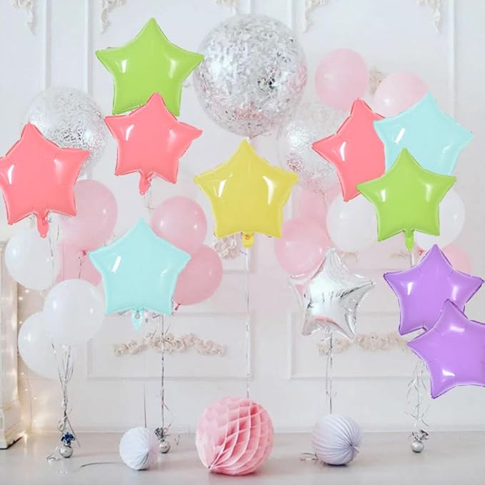 TONIFUL 30Pcs 18 Inch Large Pastel Colorful Star Shape Foil Balloons Big Stars Helium Mylar Ballons for Birthday Wedding Baby Shower Anniversary Engagement Party Decorations Supplies