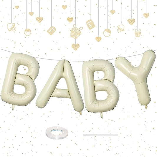 40 Inch Beige BABY Balloon for Baby Shower, Large Cream White Foil BABY Letter Balloons Sign for Boy Girl Baby Shower Decorations Gender Reveal Decor Baby Birthday Party Supplies