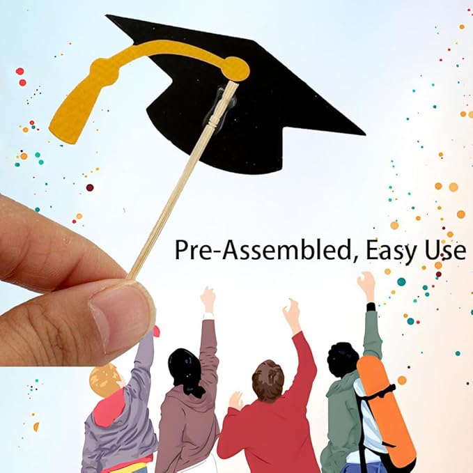 2025 Graduation Cupcake Toppers, 48 PCS Food/Appetizer Picks For Graduation Party Mini Cake Decorations, Diploma, 2025, Grad Cap Set 48 Pieces (02 Blue)