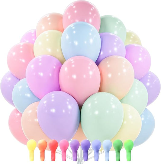 PartyWoo Pastel Balloons 100pcs 12 Inch Pastel Rainbow Latex Balloons for Baby Shower Gender Reveal Engagement Bachelorette Easter Bridal Shower Anniversary Retirement Birthday Party Decorations