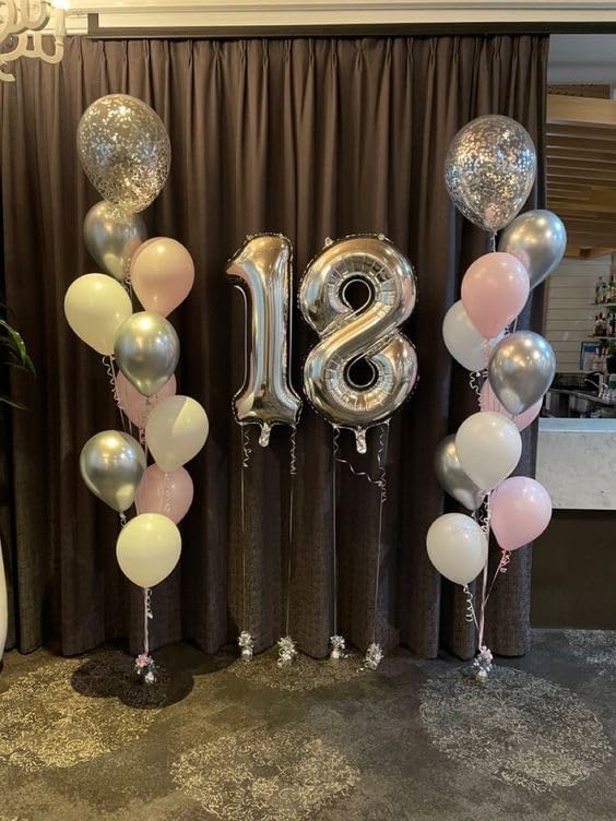 Silver Number 7 Balloon 40 Inch, 7th Birthday Party Decorations for Children, Giant 7 Foil Balloon for Party Supplies