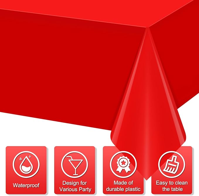 12 Pcs Red Black White Plastic Tablecloths Bulk,54 x 108 Inch Disposable Rectangle Party Table Cloth Waterproof Table Cover for Birthday Wedding Anniversary Graduation Party Decorations Supplies