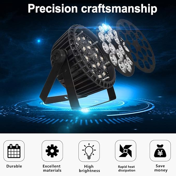 SHEHDS LED Stage Par Lights LED 18X18W DJ Stage Lights RGBWA+UV 6in1 Wash/Strobe Effect DMX512 Control Sound Activated Aluminum Alloy Shell Uplighting Lights for Concerts Family Party-1 Pack