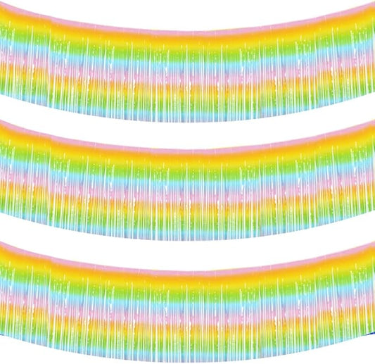 BEISHIDA 3 Packs Metallic Foil Fringe Garland Light Rainbow Wall Hanging Tinsel Fringe Banners for Car Floats Bridal Shower Wedding Birthday Easter Graduation Holiday Party Decoration(30 Feet)