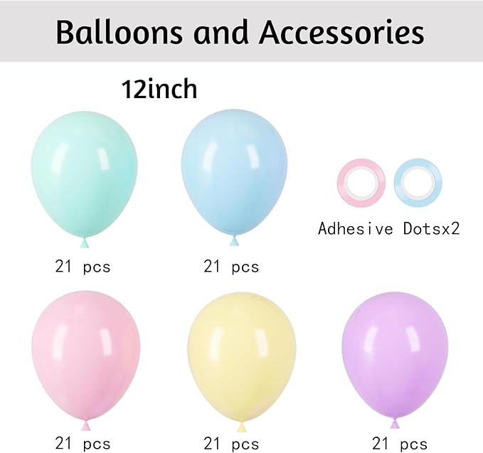 105pcs Pastel Balloons 12inch Party Latex Balloons for Birthday Easter Baby Shower Graduation Wedding Gender Reveal Anniversary Party Decorations
