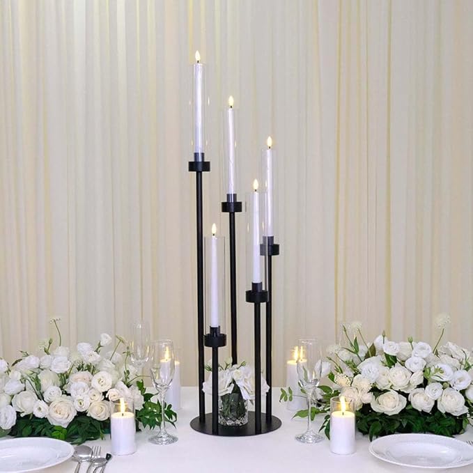 35inch 1pc Black Candelabra Centerpieces for Tables 5 Arms Wedding centerpieces for Decorations