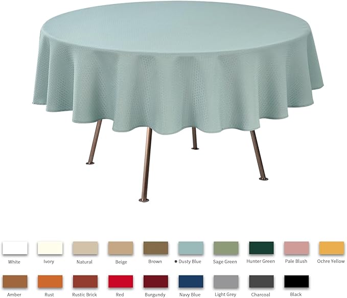 maxmill Round Weaved Texture Design Tablecloth Spill-Proof Wrinkle Free Soft Washable Table Cloth for Circular Table Cover, for Dining Room Banquet Parties Holiday Dinner, 90 Inch Dusty Blue