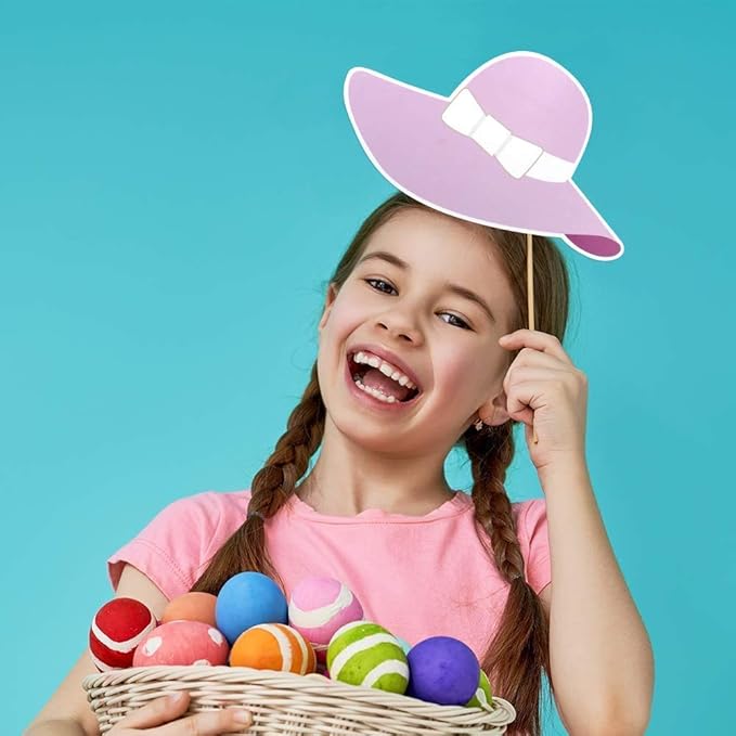 29Pcs DIY Photo Booth Props Kit - Attached Sticks Easter Props for Party Supply with Hat, Glasses, Lips, Mustaches & More Decoration Accessories