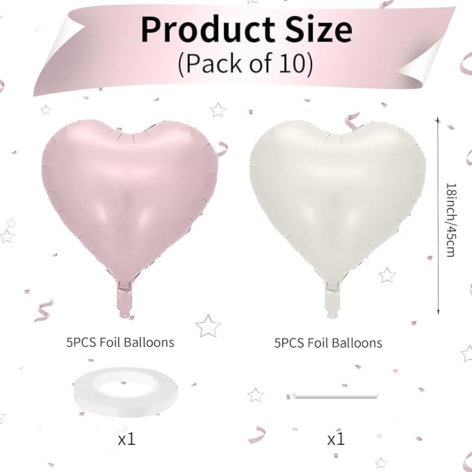 Baby Pink Heart Balloons: 10PCS 18inch Pastel Pink Beige Foil Heart Balloons for Girls Birthday Baby Shower Valentines Decorations