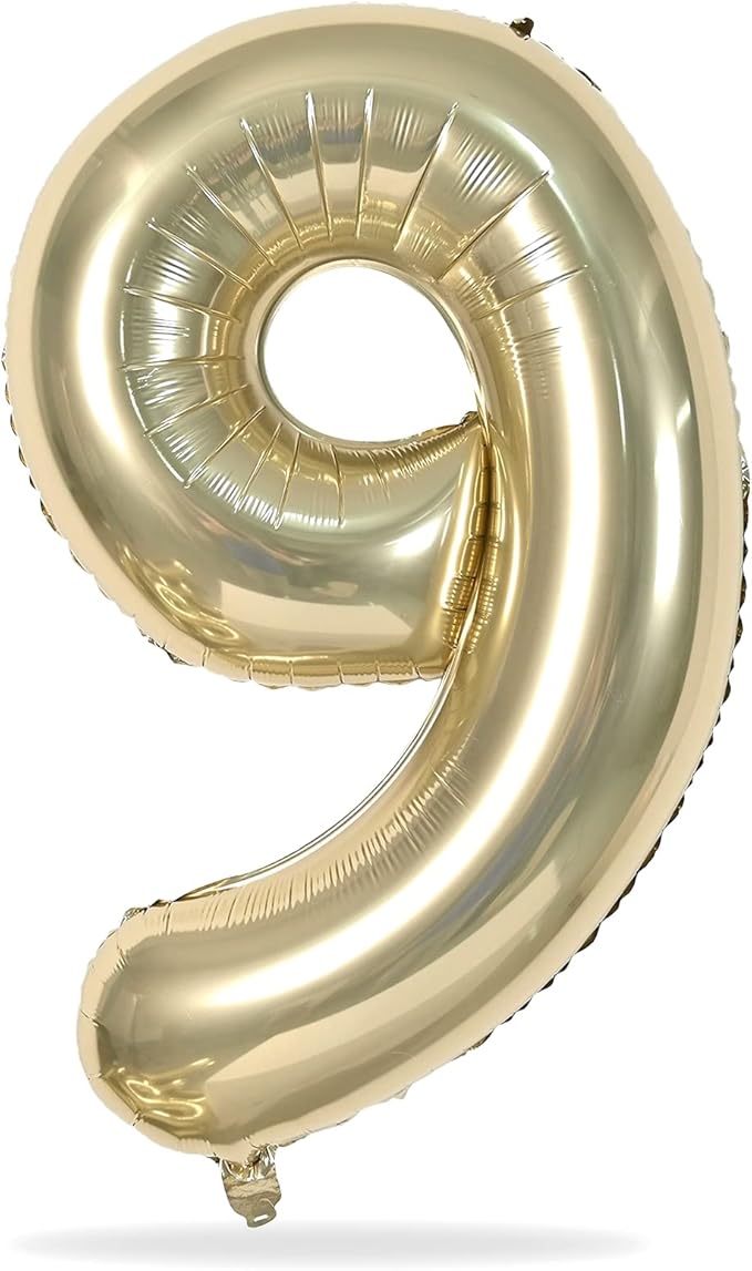 40 Inch Champagne Gold Foil Balloon Number 9, Large Self Inflating Light Gold Number Balloons 0-9 Helium Balloons Set for Girls Boys 9th Birthday Women Anniversary Graduation Party Decoration Supplies