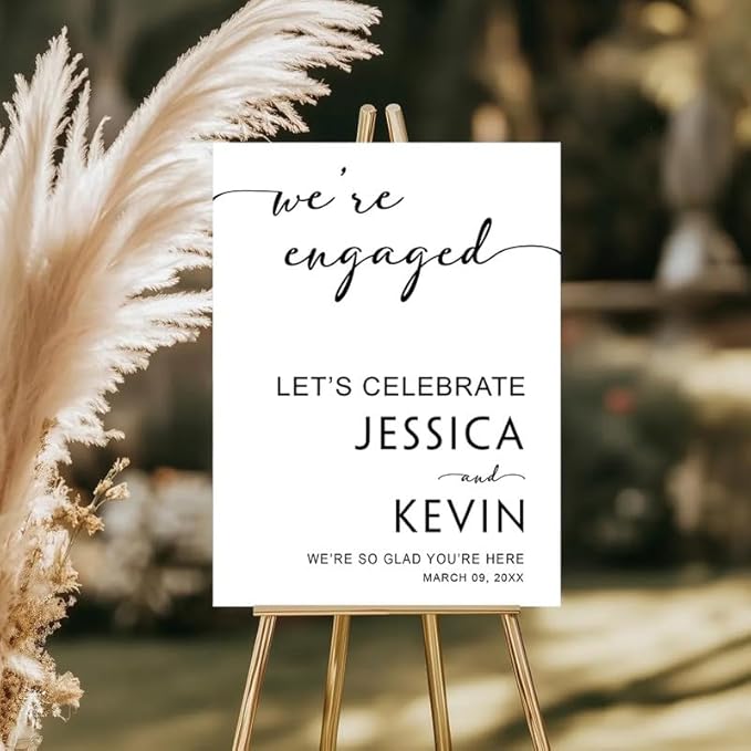 "We're Engaged" Minimalist Welcome Sign - Bold & Simple Couples Yard Sign for Engagement Party