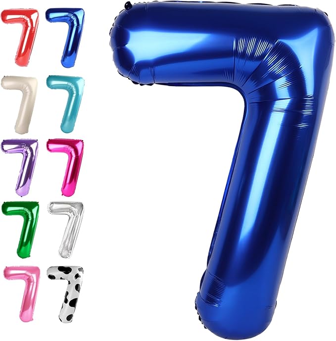 Digital Number 7 Night Blue Birthday Balloon 40 Inch, Foil Balloons for 7 17 27 70 77 Party Decorations Supplies, Night Blue Mylar Numbers Balloon for Seven Wedding Anniversary