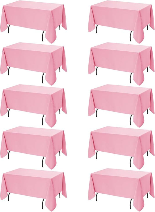 10-Pack Pink Tablecloths for Rectangle Tables, 70 x 108 Inches, Stain-Resistant Polyester Fabric for 6 Foot Tables - Washable Table Covers for Weddings, Banquets, Birthday Parties, Events