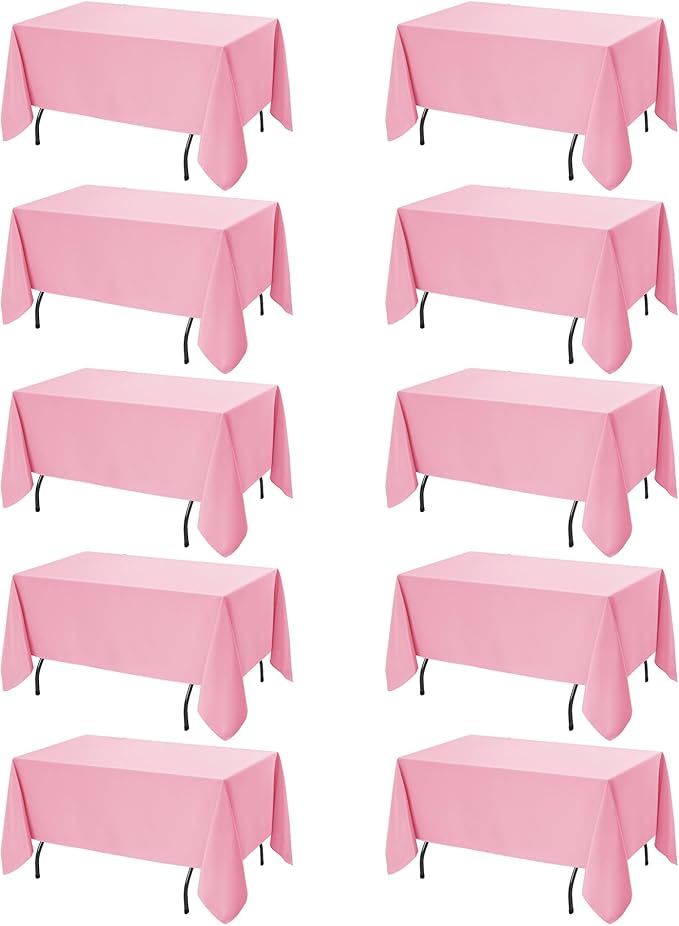 10-Pack Pink Tablecloths for Rectangle Tables, 70 x 120 Inches, Stain-Resistant Polyester Fabric for 6 Foot Tables - Washable Table Covers for Weddings, Banquets, Birthday Parties, Events