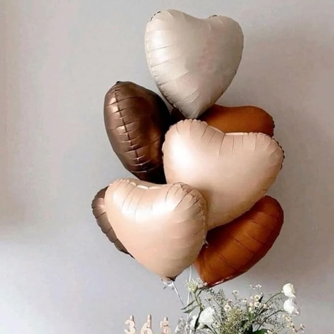 Brown Cream Heart Balloons, Heart Shaped Ballons, 20 Pcs 5/10/18 inch Apricot Beige Coffee Foil Love Balloons for Valentine's Day Wedding Engagement Bridal Showers Anniversary Celebrations