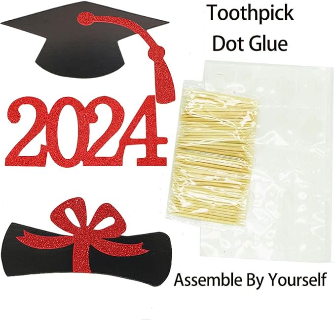 2025 Graduation Cupcake Toppers, 48 PCS Food/Appetizer Picks For Graduation Party Mini Cake Decorations, Diploma, 2025, Grad Cap Set 48 Pieces (03 Red)