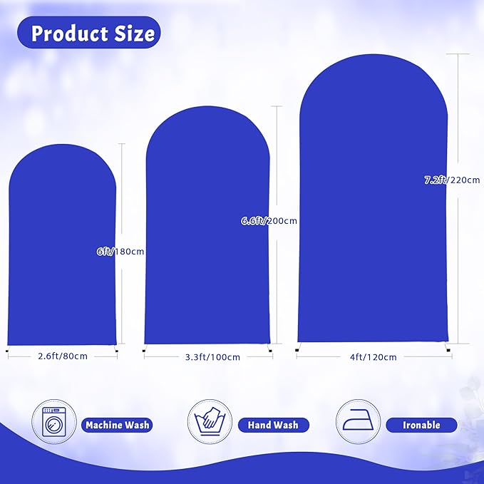 (7.2FT, 6.6FT, 6FT) Wedding Arch Cover Set of 3 Royal Blue Spandex Fitted Arch Cover for Round Top Chiara Backdrop Stand Covers for Birthday Party Banquet Photo Background Decoration