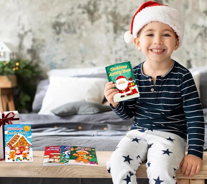 24PCS Christmas Activity Books Party Favors for Kids - Winter Xmas Holiday Games Coloring Maze Book in Bulk, Classroom Activities Crafts Gifts