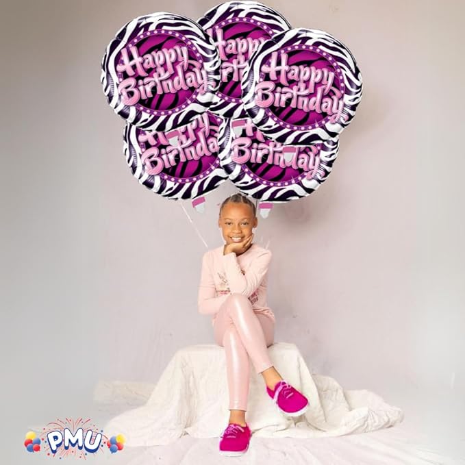 PMU Happy Birthday Zebra Print 18 Inch Mylar-Foil Balloon Pkg/10