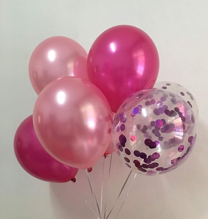 Confetti Balloons Hot Pink - Metallic Dark Pink Balloons for Girls Birthday Fushia Bridal Baby Shower Party Decorations 12inch 50Packs