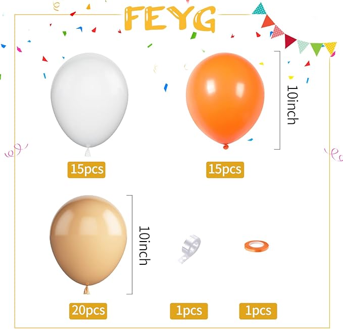50PCS Latex Balloons - Orange Apricot White, Party Balloons for Girls Boys Birthday Party, Baby Shower, Bridal Shower, Engagement