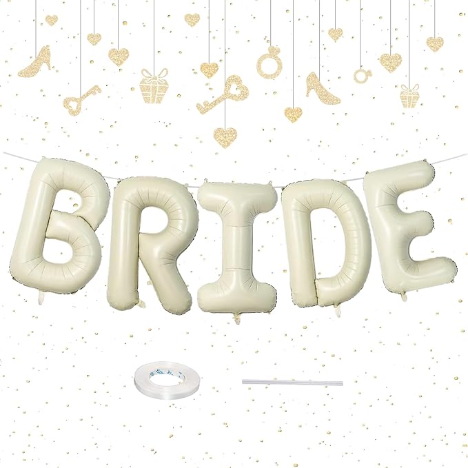 40 Inch Beige BRIDE Balloon for Bachelorette Party Decorations, Large Cream White Foil BRIDE Letter Balloons Sign for Bridal Shower Wedding Engagement Bride To Be Party Favors Decor