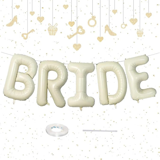 40 Inch Beige BRIDE Balloon for Bachelorette Party Decorations, Large Cream White Foil BRIDE Letter Balloons Sign for Bridal Shower Wedding Engagement Bride To Be Party Favors Decor