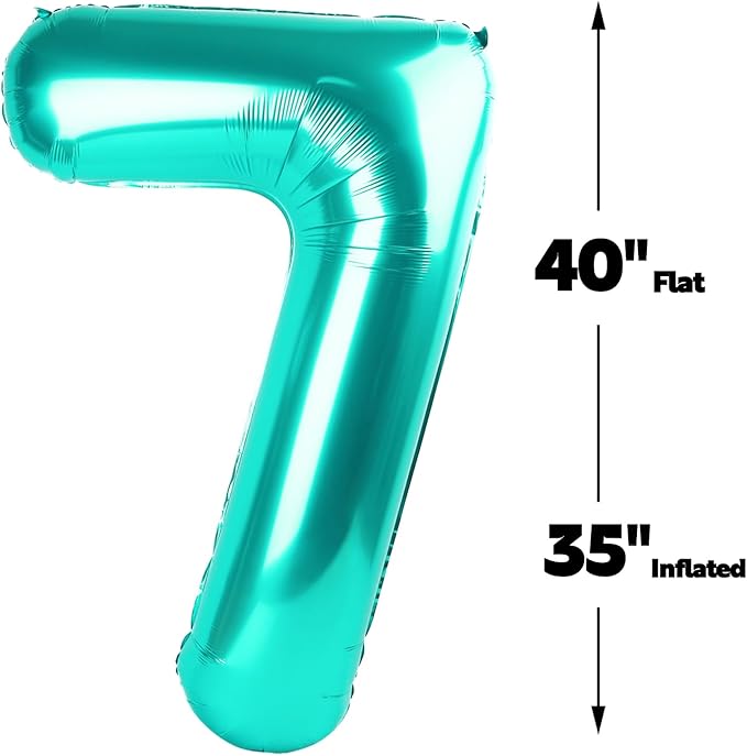 Digital Number 7 Teal Blue Birthday Balloon 40 Inch, Foil Balloons for 7 17 27 70 77 Party Decorations Supplies, Teal Blue Mylar Numbers Balloon for Seven Wedding Anniversary