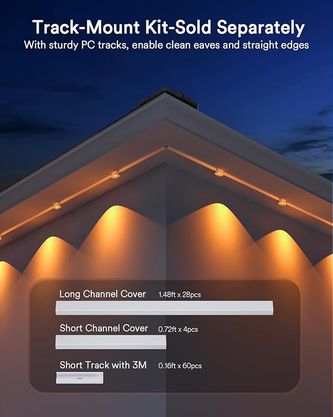 Lumary Permanent Outdoor Lights 2 with Remote, Slide-Base, 100ft with 60 RGBAICW LEDs for House Daily & Accent Lighting, 110+ Scene Modes for Christmas Outdoor Decor, Work with Alexa Google, White