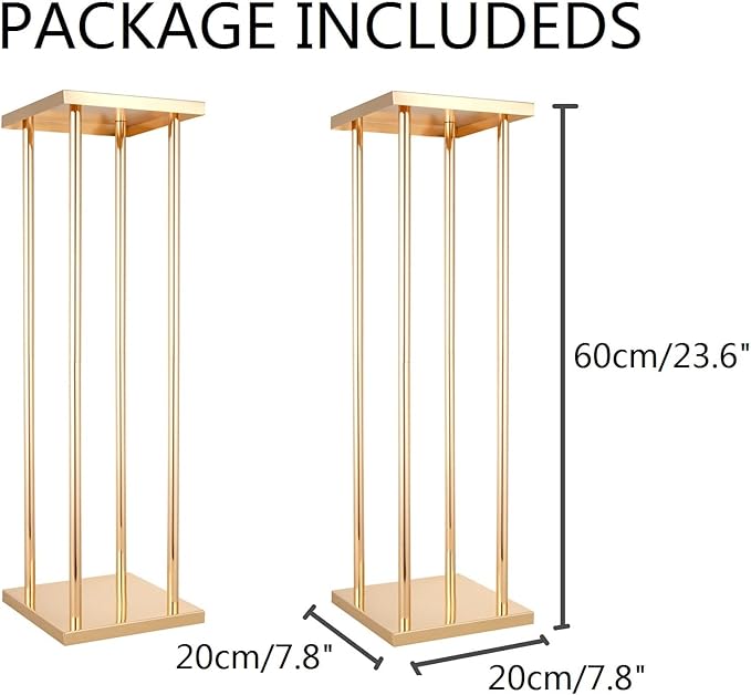 2 Pcs Tall Wedding Elegant Metal Flower Centerpieces, 23.6" Gold Flower Stand Vase Display Column for Wedding Event Reception Table, Wedding Geometric Vases for Party Table, Home Décor