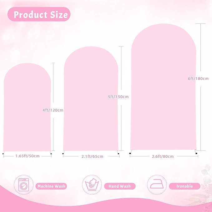 (7.2FT, 6.6FT, 6FT) Wedding Arch Cover Set of 3 Pink Spandex Fitted Arch Cover for Round Top Chiara Backdrop Stand Covers for Birthday Party Banquet Photo Background Decoration