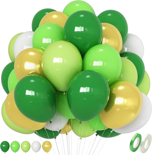 Green and Gold Balloons, 60 pcs 12 inch Different Shades Green and Metallic Gold Balloons, Helium Latex Balloon Set for Jungle Safari Birthday, Graduation, Wedding, St. Patrick’s Day Party Decoration