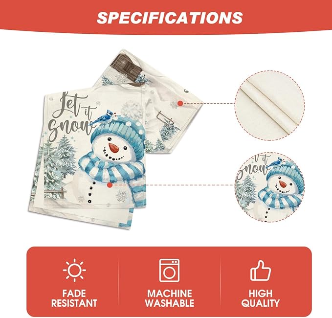 Artoid Mode Xmas Trees Let It Snow Blue Snowman Christmas Table Runner, Seasonal Winter Holiday Kitchen Dining Table Decoration for Home Party Decor 13x108 Inch