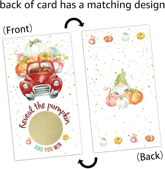 REWIDPARTY Thanksgiving Party Game Scratch Off Cards（32 PCS） Pumpkin Truck Scratch Off Cards Funny Thanksgiving Raffle Tickets Prizes for Family Kids Adults Harvest Pumpkin Party Game Supplies