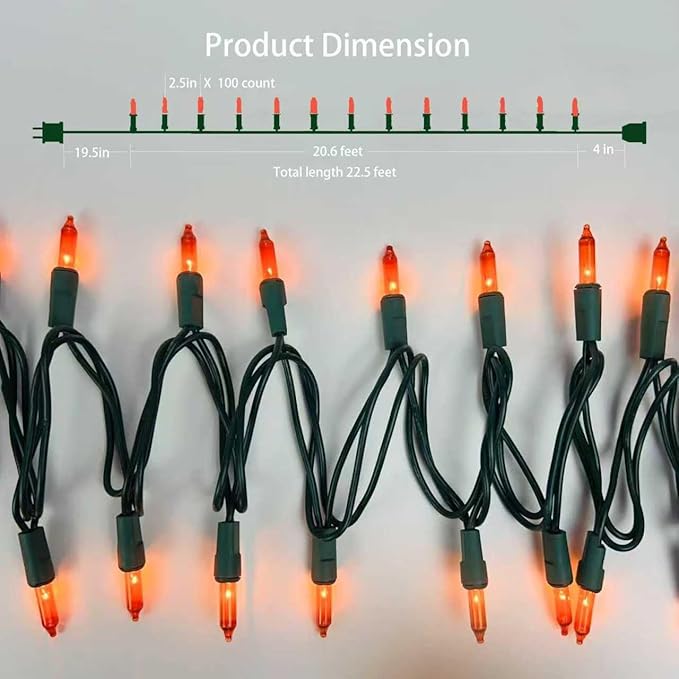 Christmas Lights 100 Counts,Orange Bulb with Green Wire Indoor Outdoor,Connectable of Lighting String,Decorations for Holiday, Party,Festival,Christmas String Lights (Green-Orange)