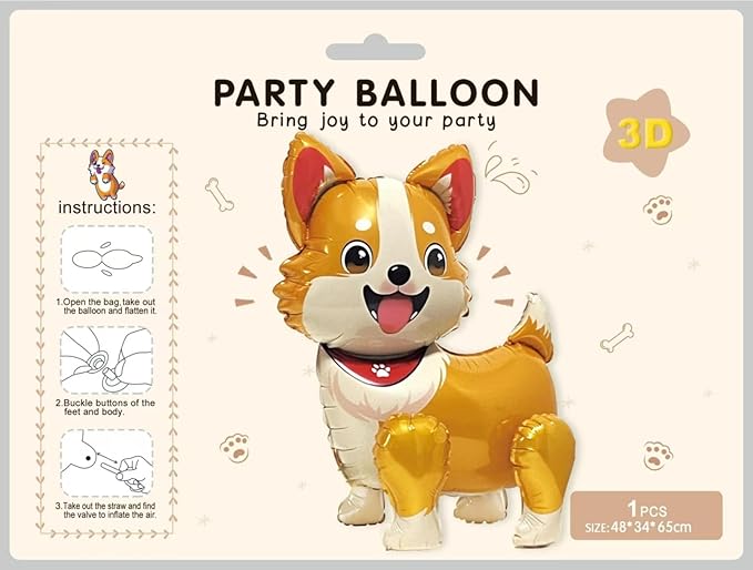3D Pet Dog Foil Balloons,Puppy Dogs Corgi Standing Animal Party Supplies,Kids Baby Shower Animal Theme Birthday Party Decorations Gifts