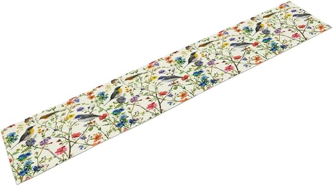 Spring Bird Floral Table Runner,Summer Birds Table Runner Burlap Table Decoration for Seasonal Home Kitchen Dining Dinner Indoor Holiday Farmhouse Decor 13x120 Inch
