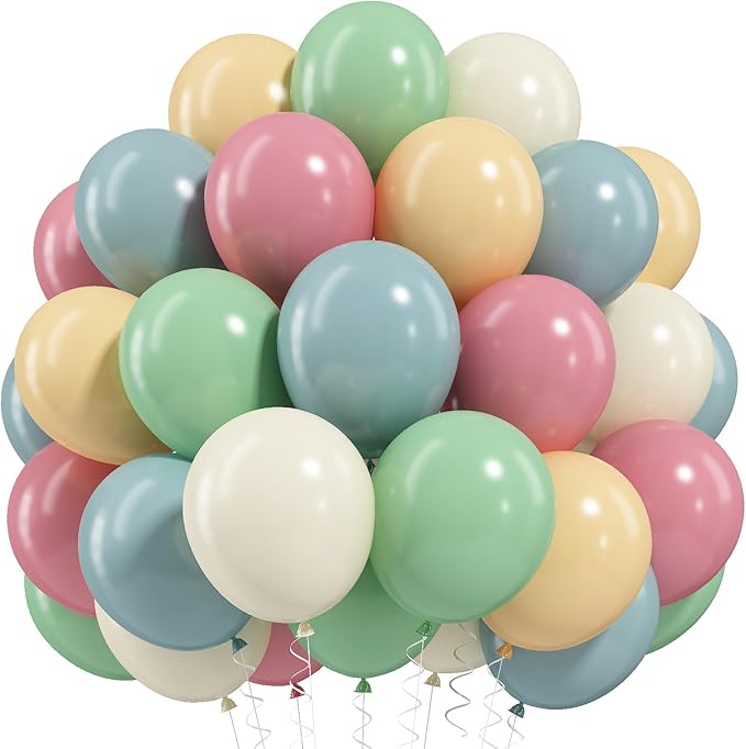 Pink Blue Green Balloons, Retro Blush Pink Sage Green Dusty Blue Ivory White Nude Latex Balloons Boho Pastel Rainbow Goose Party Balloon for Flower Fairy Baby in Bloom Shower Birthday Party Decoration