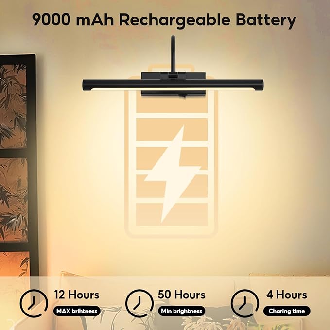 20" Picture Lights for Wall Battery Operated with Remote and Timer, Wireless Art Lights for Paintings, Rechargeable Wall Sconce, Dimmable Lighting for Canvas, Gallery Artwork, Portraits, Black