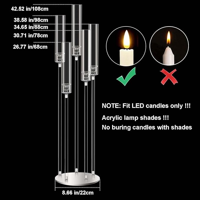 42.5inch 1pc Acrylic Candelabra Centerpieces for Tables 5 Arms Wedding centerpieces for Decorations