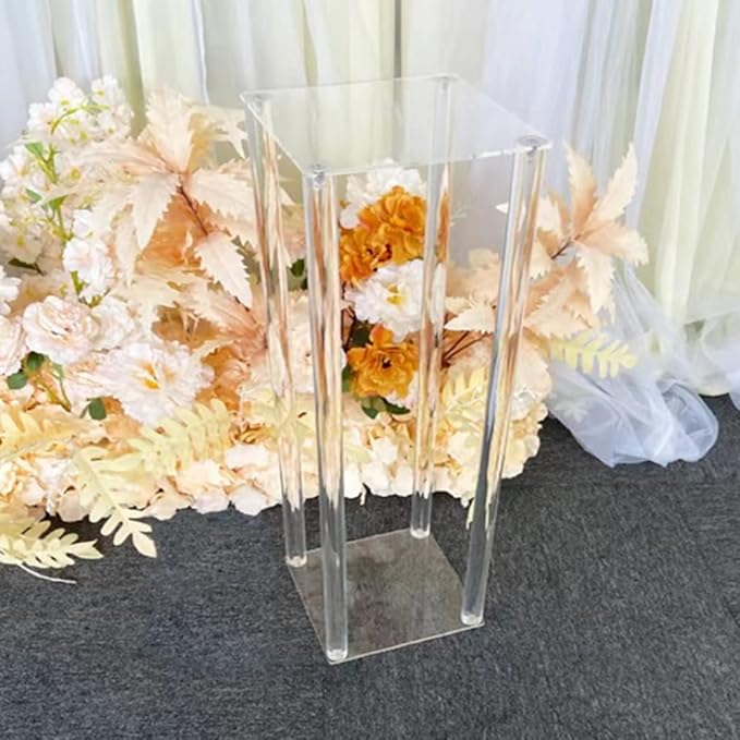 10 Pcs Wedding Centerpieces Acrylic Vases Clear Column Flower Vase Flowers Stand 7.87'' x 7.87'' x 23.6'' Rectangular Flower Display Table Flower Stands for Wedding Party Events Reception Table Decor