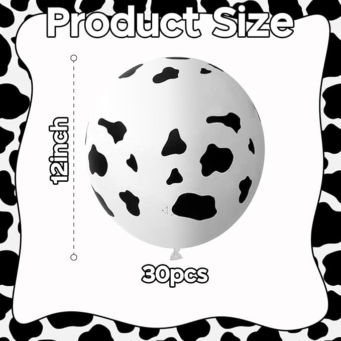 Cow Print Balloons, 30 Pcs Cute Cow Latex Balloons for Kids Party, Black White Western Cowboy Cowgirl Balloons for Boys Girls Farm Theme First Rodeo Birthday Baby Shower Party Decorations Supplies