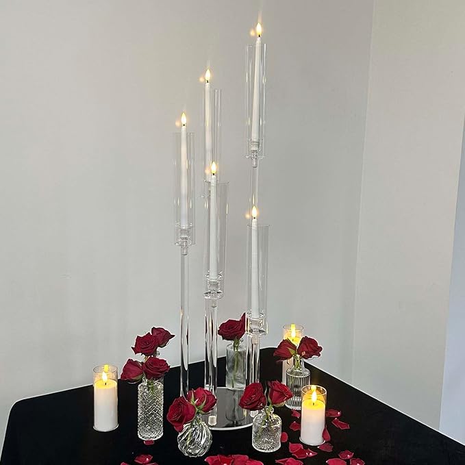 35inch 8pcs Acrylic Candelabra Centerpieces for Tables 5 Arms Wedding centerpieces for Decorations