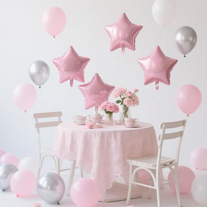 Pink Balloons Christmas Gifts Star Balloons Pink Foil Balloon Set Mylar Helium Metallic 12pcs 18 Inch Birthday Decorations Room Decor 2025 Party Decorations Baby Shower Anniversary Wedding