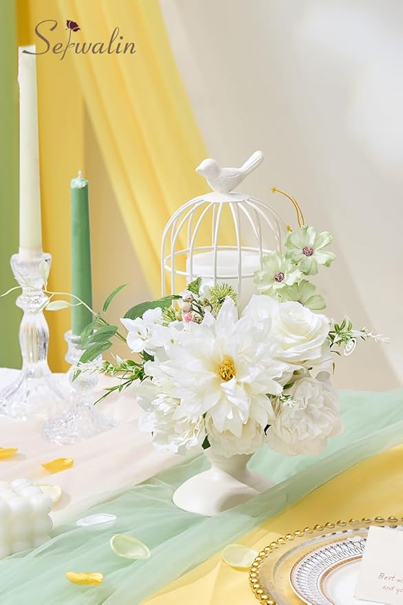 Serwalin Artificial White Flowers, Silk Fake Flowers for DIY Wedding Bouquets Cake Flower, Table Centerpieces Baby Shower Birthday Party Home Decorations