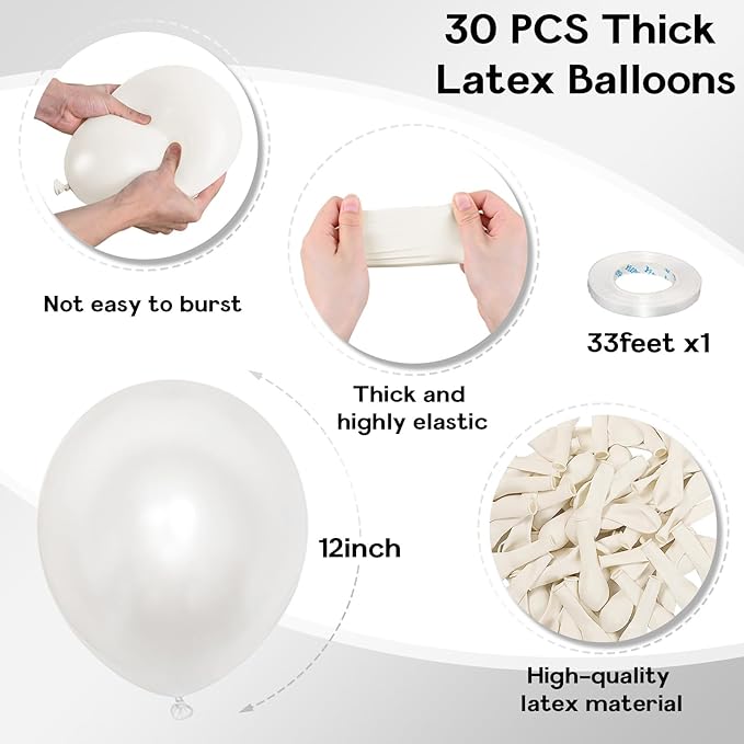Pearl White Balloons, 12 Inch 30 Pcs Bright Royal Clear Latex Balloons for Arch Helium Birthday Wedding Baby Shower Anniversary Party Decorations