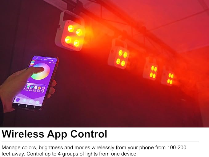 Rockville Mini IR4 White LED Wash Light, RGBWA+UV, Compact, App Control, LCD, Wireless DMX, Remote, Rechargeable, Perfect for DJ & Event Lighting