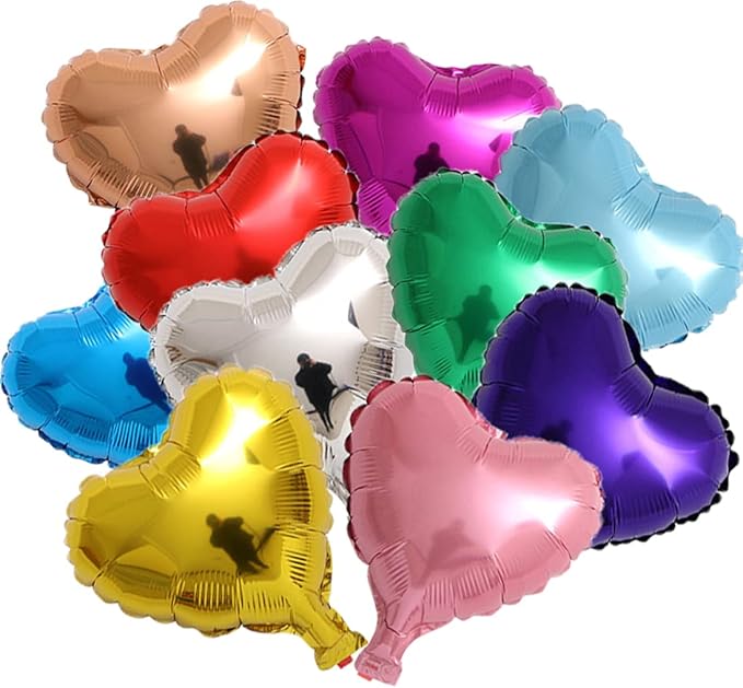 20 Assorted Color Heart Shaped Balloons 10 Inches 10 Kinds of Rainbow Party Foil Balloons for Party Decoration, Birthday Party or Wedding Ceremony