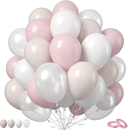 Blush Pink Balloons, 50 PCS 12 Inch Double Stuffed Nude Cream Dusty Pink White Sand Latex Balloons for Bridal Baby Girls Shower Boho Bachelorette Birthday Wedding Party Decorations